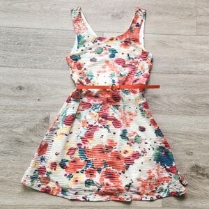 Trixxi Three Pink Hearts Floral Dress Juniors Small Sleeveless Belt Sundress